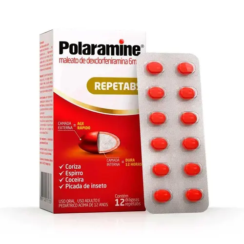 Polaramine Repetabs Maleato de Dexclorfeniramina  6mg  12 Comprimidos