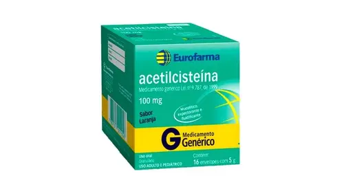 Acetilcisteína 100mg Granulado Sabor Laranja 16 Envelopes Eurofarma Genérico
