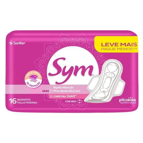 Absorvente Sym 360º Cobertura Suave Com Abas Leve 16 Pague 14