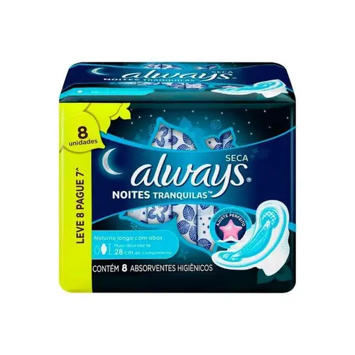 Absorvente Always Noites Tranquilas Cobertura Seca Com Abas Leve 8 Pague 7