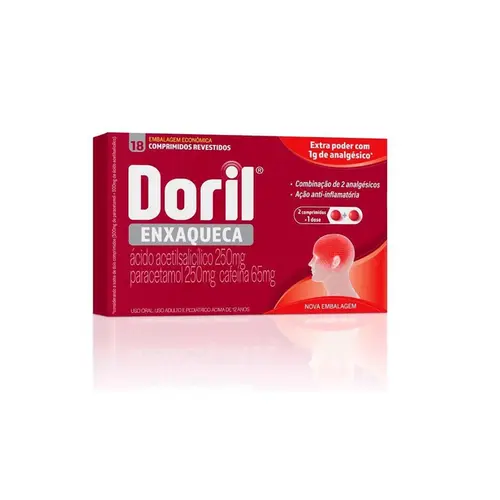 Doril Enxaqueca Ácido Acetilsalicílico 250mg + Paracetamol 250mg + Cafeína 65mg 18 comprimidos