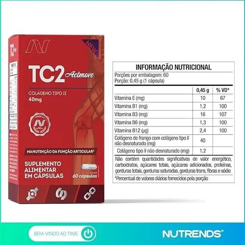 Suplemento Alimentar Tc2 Actmove (Colágeno Tipo 2 40mg) Nutrends 60 Cápsulas