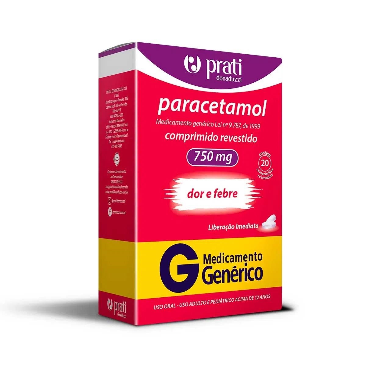 Compre Paracetamol 750mg 20 Comprimidos Prati Genérico