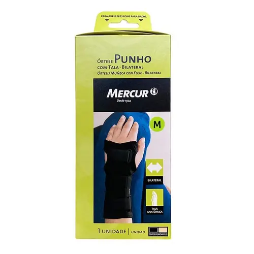 Órtese Para Punho Bilateral Com Tala Preto Tamanho Médio Mercur