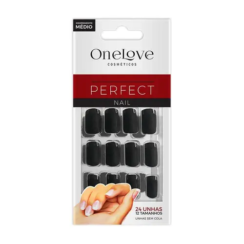 Unhas One Love Sem Cola Preto Fosco - 24 Unidades