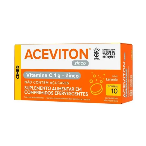 Aceviton Vitamina C Efervescente + Zinco Laranja 10 Comprimidos Efervescentes