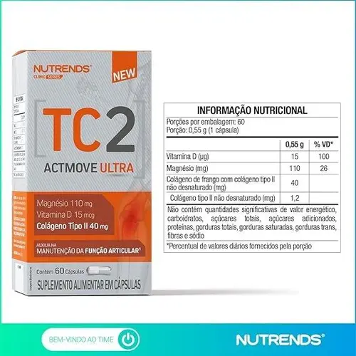Suplemento Alimentar TC2 Actmove Ultra (Colágeno Tipo 2 + Magnésio + Vitamina D) - Nutrends 60 Cápsulas