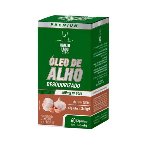 Óleo de Alho Desodorizado 500mg Health Labs 60 Cápsulas