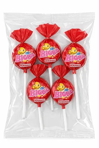 Pirulito Big Big Chicle Morango 5 Unidades