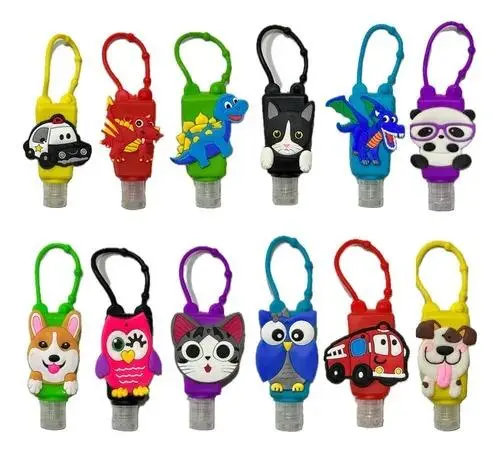 Frasco Porta Alcool em Gel Mochila Silicone Infantil
