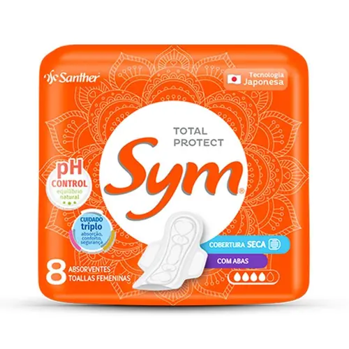 Absorvente Sym Cobertura Seca Com Abas 8 Unidades