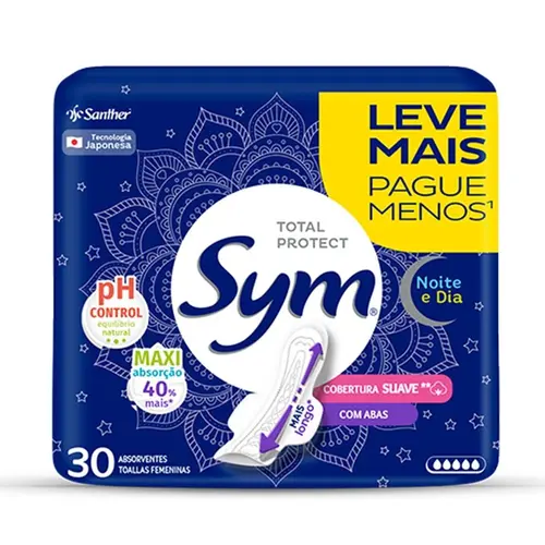Absorvente Sym Noite Dia Com Abas 30 Unidades