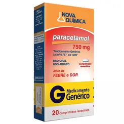 Paracetamol 750Mg 20 Comprimidos Nova Química Genérico