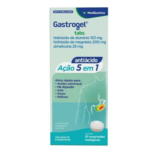 Gastrogel Tabs Menta Hidróxido de Alumínio + Hidróxido de Magnésio + Simeticona 20 Comprimidos
