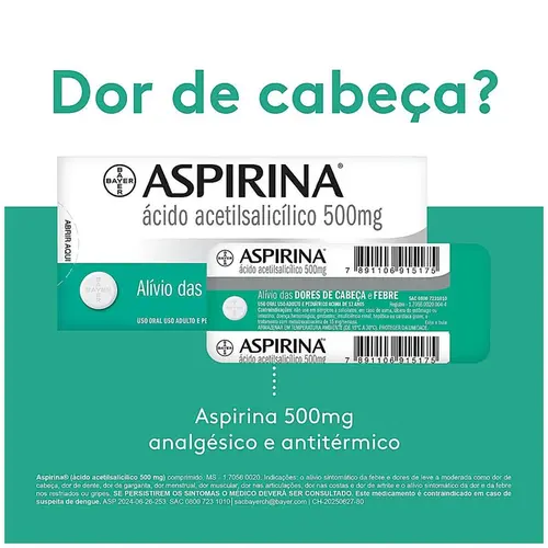Aspirina Ácido Acetilsalicílico 500mg 20 comprimidos