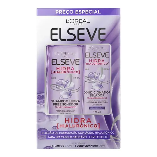 Kit Elseve Hidra Hialurônico Shampoo Com 375Ml + Condicionador Com 170Ml