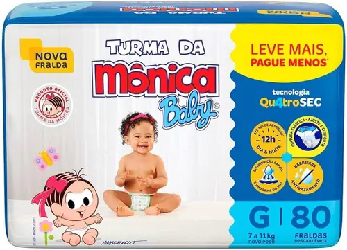 Fralda Turma Da Mônica Baby Grande Com 80 Unidades