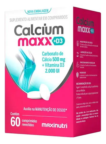 Cálcio Vitamina D3 Colecalciferol Calcium Maxx 600mg + 200UI 60 Cápsulas