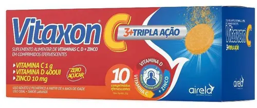 Vitaxon C Tripla Ação Vitamina C 1g + Vitamina D 4000UI + Zinco 10mg 10 Comprimidos Efervescentes