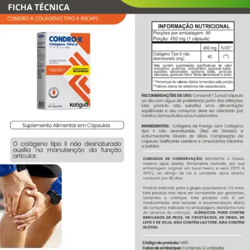 Condro-K Colageno Tipo II- 90 Cápsulas Katigua
