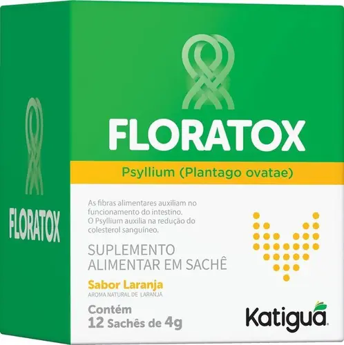 Floratox Psyllium Saúde Intestinal Sabor Laranja Katiguá 12 Sachês
