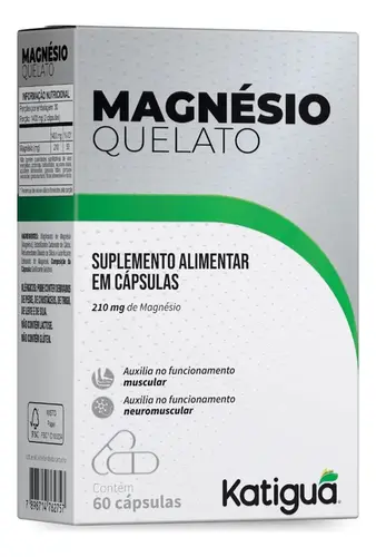 Magnésio Quelato Sem Sabor 210mg 60 Cápsulas Katiguá