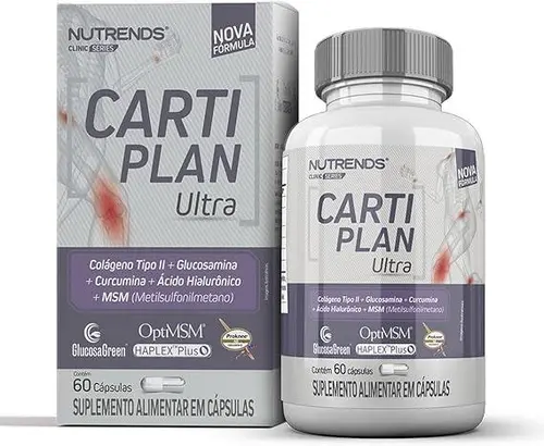 Suplemento Alimentar Cartiplan Ultra (Colágeno Tipo II + Glucosamina + Curcumina + Ácido Hialurônico + MSM) Nutrends 60 Cápsulas
