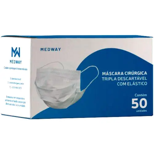 Máscara Cirurgica Tripla Branca 50 Unidades Medway