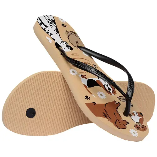 Chinelo Havaianas Slim Pets Dourado-Preto-Branco 35/36