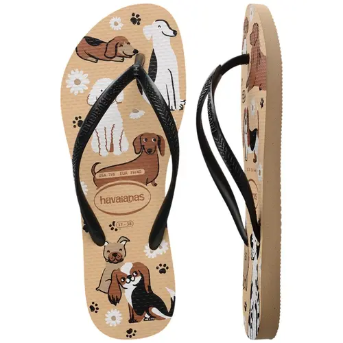 Chinelo Havaianas Slim Pets Dourado-Preto-Branco 35/36