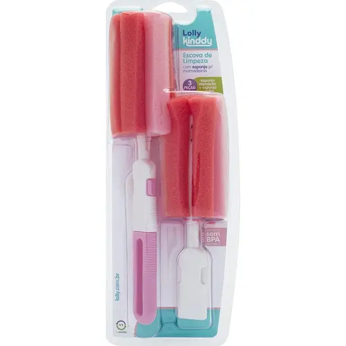 Escova de Limpeza para Mamadeira Esponja Rosa Lolly   7082