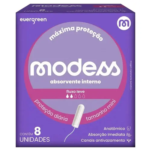 Absorvente Modess Interno Mini Fluxo Leve Com 8 Unidades