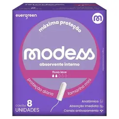 Absorvente Modess Interno Mini Fluxo Leve Com 8 Unidades
