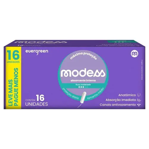 Absorvente Modess Interno Moderado Médio 16 Unidades