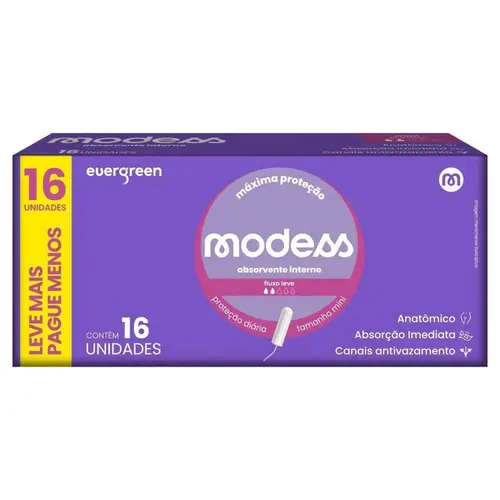 Absorvente Modess Interno Tamanho Mini 16 Unidades