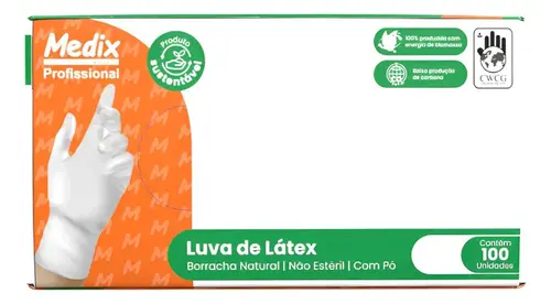 Luva de Latex Com Pó G Caixa com 100 Unidades Mblife Medix
