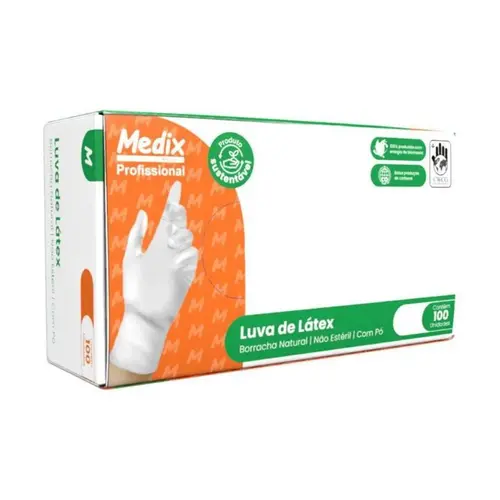 Luva de Latex Com Pó M Caixa Com 100 Unidades Mblife Medix
