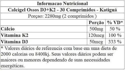 Suplemento Alimentar Calcigel Ossos Citrato de Malato + Vitamina D3 + Vitamina K2 Katiguá  30 Comprimidos