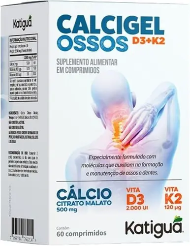 Suplemento Alimentar Calcigel Ossos Citrato de Malato + Vitamina D3 + Vitamina K2 Katiguá  30 Comprimidos