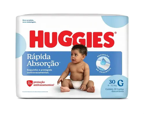 Fralda Huggies Rápida Absorção Grande 30 Unidades
