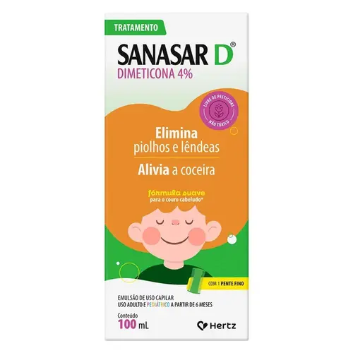 Sanasar D Emulsão Piolhos e Lêndeas Dimeticona 4% + Pente Fino com 100ml