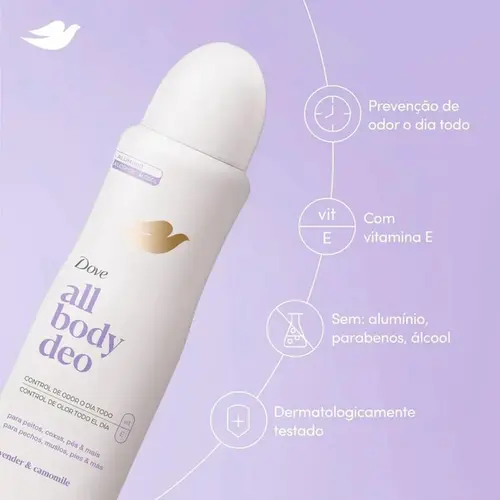 Desodorante Dove Aerosol All Body Deo Lavender e Camomile 150ml