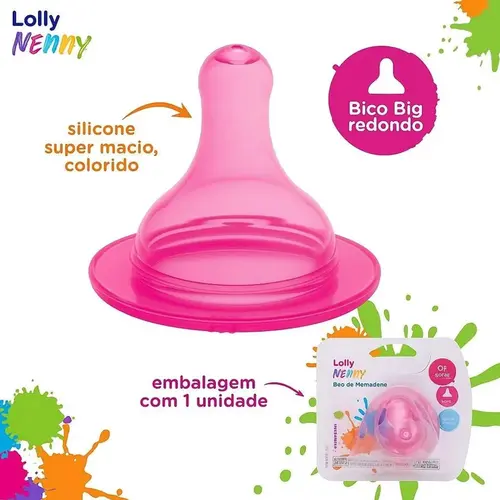 Bico De Mamadeira Big Redondo Lolly Nenny Rosa 0+ Meses