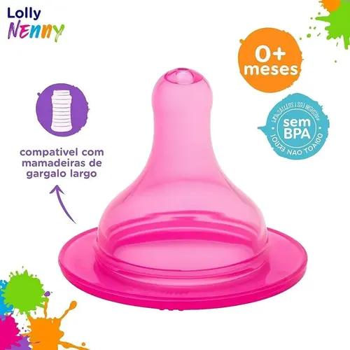 Bico De Mamadeira Big Redondo Lolly Nenny Rosa 0+ Meses