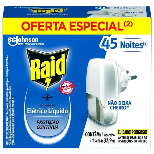 Aparelho Raid Elétrico Líquido 45 Noites + 1 Refil de 32,9ml