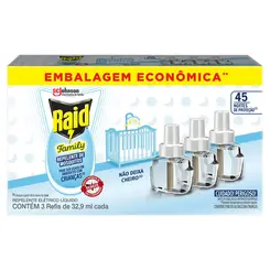 Repelente Raid Family Elétrico Líquido 45 Noites 3 Unidades 32,9ml