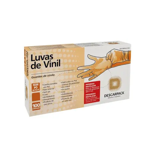 Luvas de Vinil Transparente Sem Pó Pequena 100 Unidades Descarpack