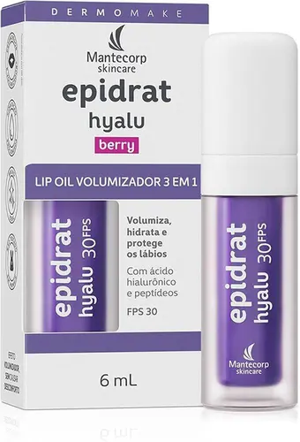 Hidratante Labial Volumizador Epidrat Hyalu Lip Oil Berry FPS30 6ml Mantecorp