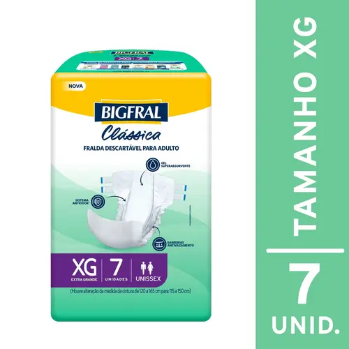 Fralda Geriátrica Clássica Bigfral - Tamanho XG - 07 unidades