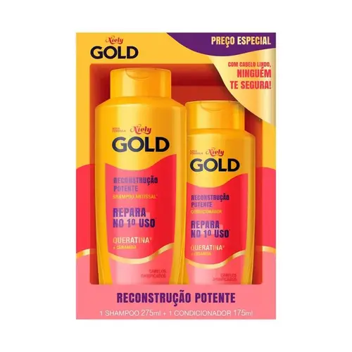 Kit Niely Gold Reconstrução Potente Shampoo 215ml + Condicionador 175ml